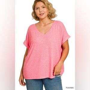 🆕 Zenana SOFT MELANGE HACCI V-NECK TEE